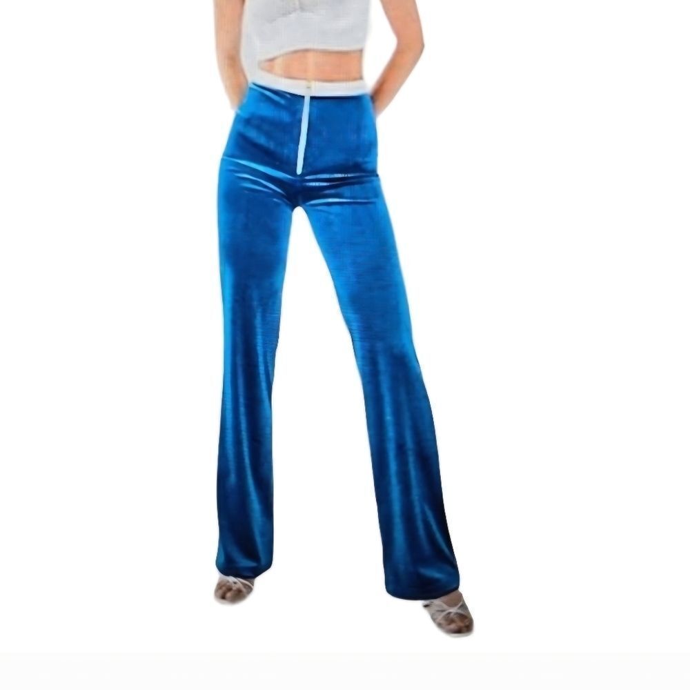 Peachy Den The Slinkys Velvet Zip Teal-Turquoise Trousers Sz Small